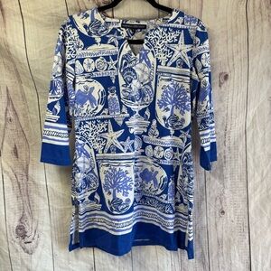 Barbara Erickson Beach Resort Wear Preppy Blue and White Women's Dress Small